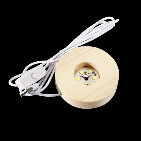 Wooden LED Light Base For Crystal Ball USB Powered Night Light Display Stand Round Warm White Multi-Color Wooden Lamp Base Home Decor
