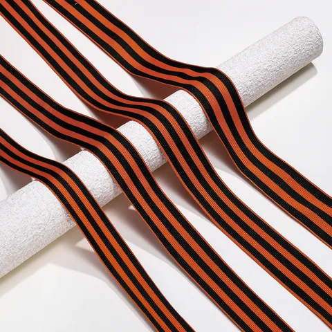 Orange Black Striped Polyester Ribbon For DIY Bows Medal Ribbon Award Ribbon Gift Wrapping Decoration Woven Ribbon