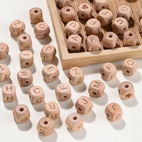 Natürliche Buchenholz Würfel Alphabet Buchstaben Perlen Lose Holzperlen Quadrate Für Kinder Früherziehung DIY Schmuck Basteln