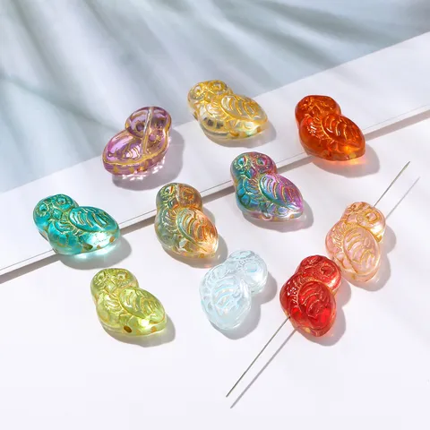 Perles de Verre Hibou Tracées en Or Transparent Coloré Perles en Vrac Accessoires d'Artisanat de Fabrication de Bijoux Faits Main DIY