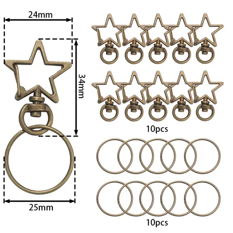 Ensemble d'Anneaux Porte-Clés à Boucle à Ressort en Étoile en Alliage pour Accessoires de Bijoux de Sac DIY Fermoir Mousqueton Étoile