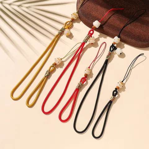 Schattige Bodhi Gelukskat Telefoon Lanyard Handgeweven Anti-Val Telefoon Bedel Bandje Polsband Accessoires