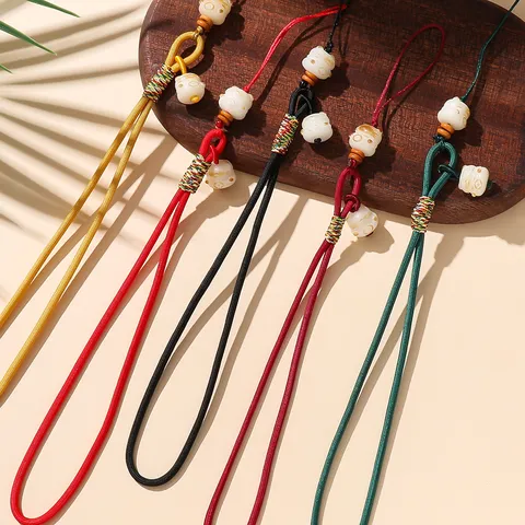 Schattige Bodhi Gelukskat Telefoon Lanyard Handgeweven Anti-Val Telefoon Bedel Bandje Polsband Accessoires