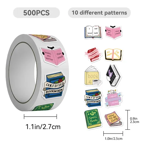 Bookish Sticker Roll Waterproof Adhesive Reading Theme Decals For Journaling Scrapbooking Notebook Stationery Supplies