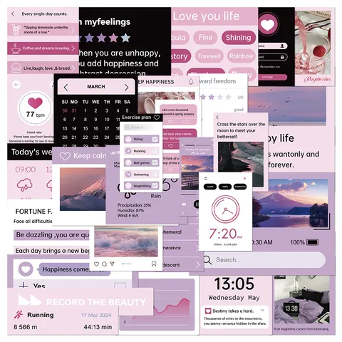 Esthetische Roze Paarse Decoratieve Waterdichte Stickers Voor Notebook Helm Dagboek DIY Ambacht Creatieve Schrijfwaren