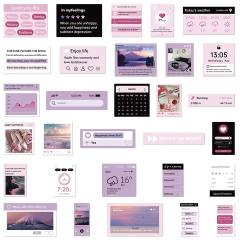 Esthetische Roze Paarse Decoratieve Waterdichte Stickers Voor Notebook Helm Dagboek DIY Ambacht Creatieve Schrijfwaren