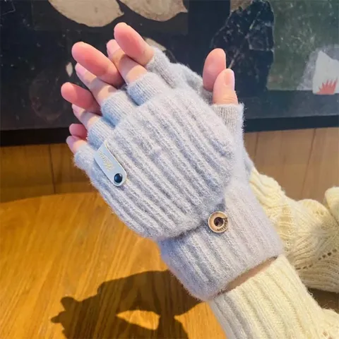 Gants Tricotés Chauds d'Hiver Pour Femmes Hommes Gants Sans Doigts Convertibles Écriture Cyclisme Polyester Thermique