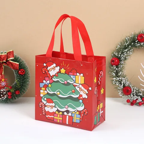 Bolsa de Regalo No Tejida con Tema Navideño Rojo Lindo Muñeco de Nieve Hombre de Jengibre Bolsa de Mano Suministros de Empaque de Regalo