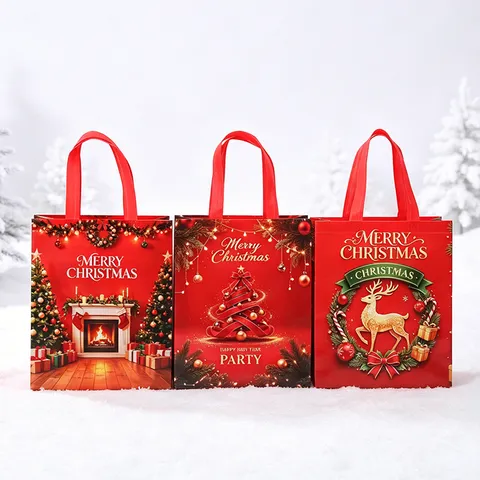 Bolsa de Regalo de Navidad Bolsa de PP Festiva Patrón de Árbol Ciervo Chimenea Bolsa de Embalaje