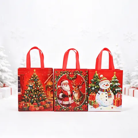 Red Christmas Gift Bag Non Woven Tote Bag Holiday Present Packaging Bag Festival Party Goodie Bag Packing