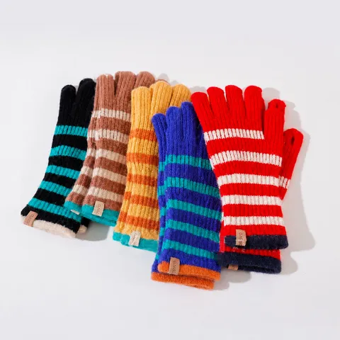Winter Warme Gestrickte Handschuhe Damen Lang Gestreift Fingerlose Touchscreen Handschuhe Modische Lässige Armstulpen