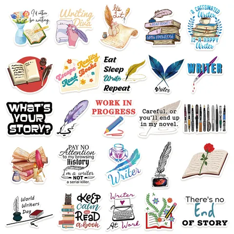 Waterproof Literary Writer Theme Decorative Stickers Waterproof Decals For Suitcase Laptop Phone Journal Diary
