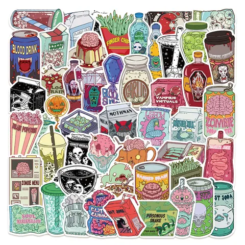Zombie Food Theme Waterproof Vinyl Stickers Cute Cartoon Decals For Laptop Suitcase Skateboard DIY Decoration