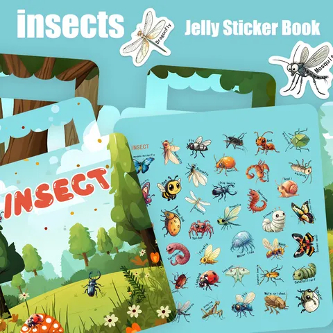 Kids Educational Quiet Book Insect Jelly Sticker Book Reusable Sensory Toy Montessori Learning Puzzle Book For Toddlers