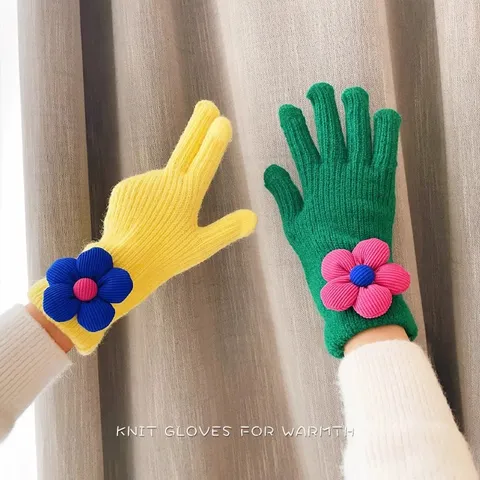 Gants Tricotés Tactiles d'Hiver pour Femmes Mignon Tournesol Chaud Épaissis Thermiques Mitaines Quotidien Extérieur Froid Gants