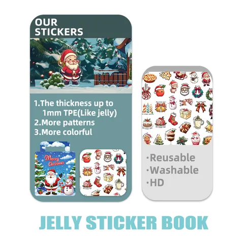 Christmas Jelly Sticker Book Reusable PVC Kids Educational Toy Santa Claus Gingerbread Man Window Decals Party Decor
