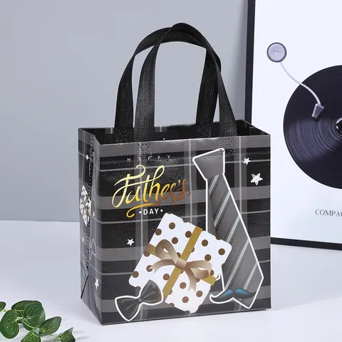 Sac Cadeau Non Tissé Fête des Pères Cabas de Shopping Réutilisable Laminé Avec Poignée Sac d'Emballage de Vêtements Fournitures de Fête