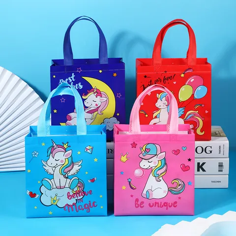 Cute Cartoon Unicorn Non-Woven Gift Bag Waterproof Plastic Packaging Portable Open Handheld Clothing Storage Bag