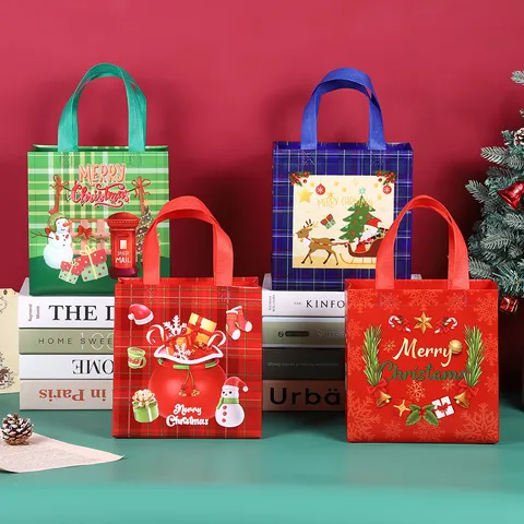 Sacs Cadeaux de Noël Sacs Cabas Imperméables en Tissu Non Tissé Stratifié Sacs d'Emballage de Fête