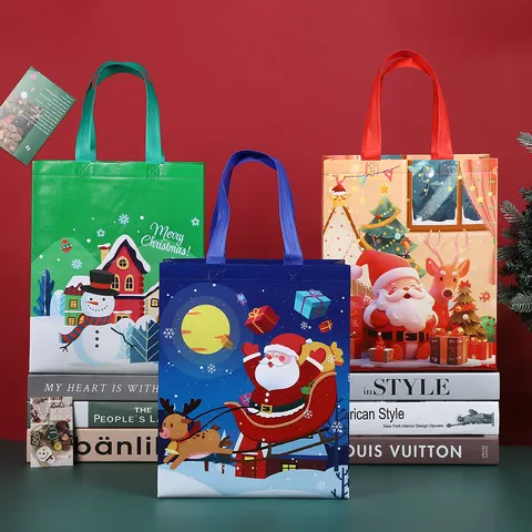Bolsas de Regalo de Navidad No Tejido PP Cartoon Papá Noel Muñeco de Nieve Embalaje Bolsa Tote