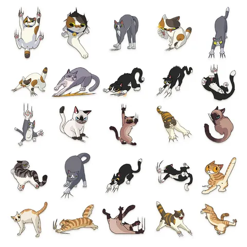 Autocollants PET Transparent Imperméables de Chat de Dessin Animé Mignon pour Bagages Journal Tasse d'Eau Décoratifs