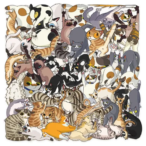 Autocollants PET Transparent Imperméables de Chat de Dessin Animé Mignon pour Bagages Journal Tasse d'Eau Décoratifs