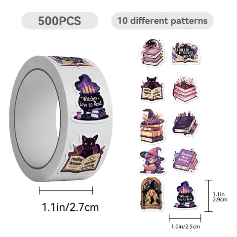 Bookish Cartoon Sticker Roll Waterproof Self Adhesive Aesthetic Decals For Notebook Envelope Journal Scrapbook Stationery
