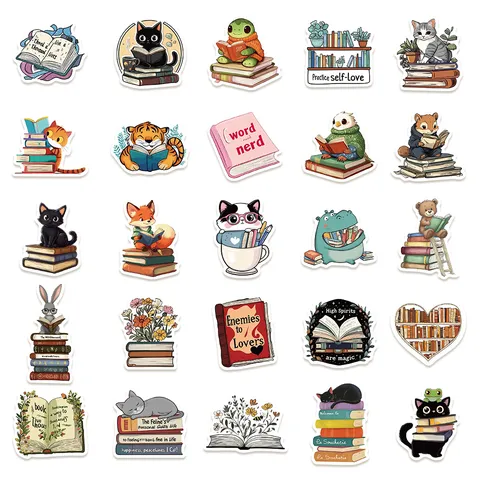 Mignons Autocollants de Graffiti Imperméables de Lecture d'Animaux de Dessin Animé Décalcomanies Esthétiques Pour Ordinateur Portable Bouteille d'Eau Bagages Skateboard