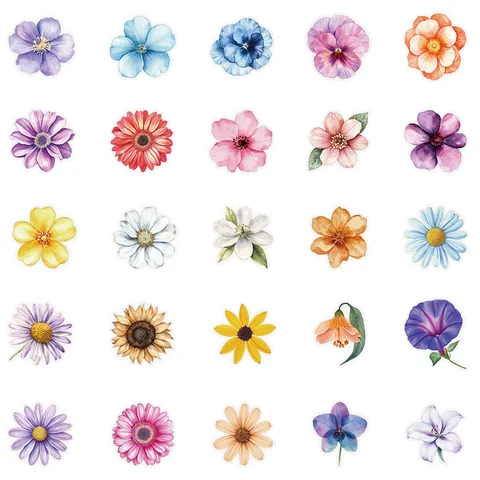 Vintage Floral Stickers Waterproof PET Decals Colorful Watercolor Flowers Aesthetic Pack For Water Bottles Laptops