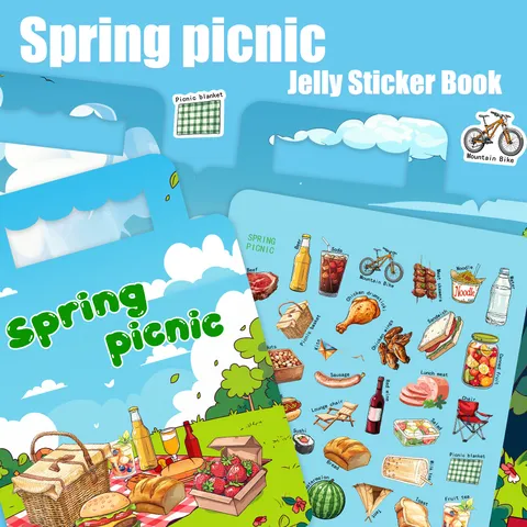 Kids Jelly Sticker Book Reusable TPE Quiet Book Spring Picnic Scene Learning Educational Toy With Accessories