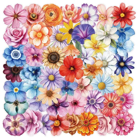 Vintage Floral Stickers Waterproof PET Decals Colorful Watercolor Flowers Aesthetic Pack For Water Bottles Laptops