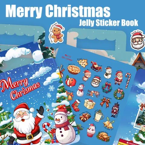 Christmas Jelly Sticker Book Reusable PVC Kids Educational Toy Santa Claus Gingerbread Man Window Decals Party Decor