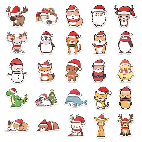 Weihnachten Tier Aufkleber Wasserdicht PVC Süße Cartoon Abziehbilder Für Laptop Tagebuch Handyhülle DIY Dekoration