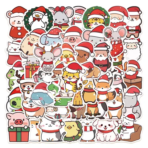 Weihnachten Tier Aufkleber Wasserdicht PVC Süße Cartoon Abziehbilder Für Laptop Tagebuch Handyhülle DIY Dekoration