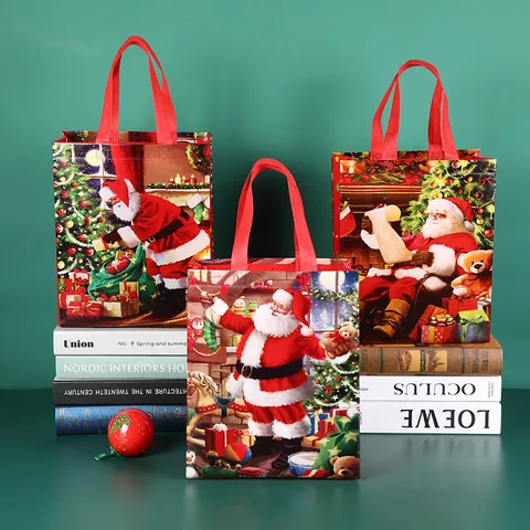Bolsa de Regalo de Navidad Papá Noel PP Plástico Impermeable Compras Ropa Regalo Portátil Ecológico Tela No Tejida Bolso