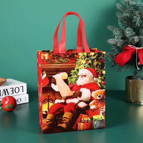 Bolsa de Regalo de Navidad Papá Noel PP Plástico Impermeable Compras Ropa Regalo Portátil Ecológico Tela No Tejida Bolso