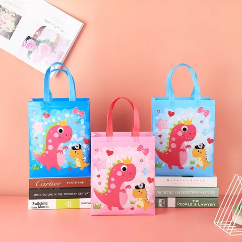 Sac Cadeau en Plastique PP Stratifié Non Tissé Dessin Animé Dinosaure Hibou Ours de l'Espace Licorne Sac d'Emballage pour Fête