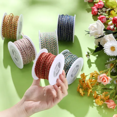 Colorful Braided Cotton Cord With Gold Wire DIY Bracelet Weaving Rope And Tassels Cord Craft Making Supply