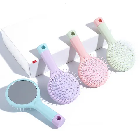 Portable Mini Cushion Hair Comb Cute Macaron Color Massage Comb with Makeup Mirror Travel Hairbrush for Women Girls Daily Styling