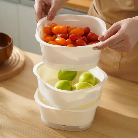 Square Plastic Drainage Basket Kitchen Vegetable Preparation Basin Double Layer Fruit Washing Basin Multifunctional Colander