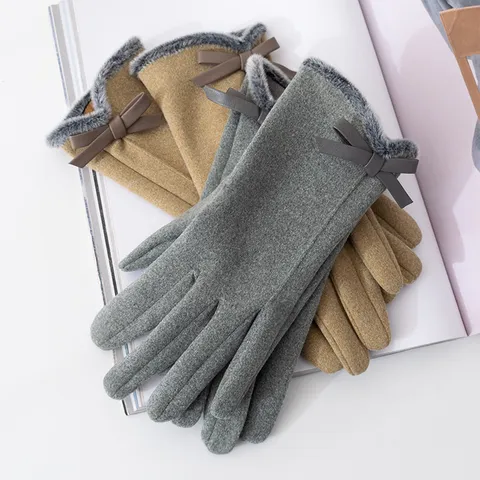 Γυναικεία Ζεστά Γάντια Χειμώνα Touch Screen Φόδρα Fleece Πλεκτά Γάντια Με Φιόγκο και Γούνινη Μανσέτα για Οδήγηση