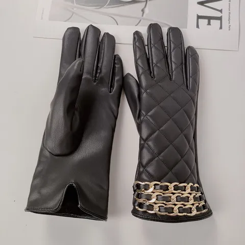 Women Winter Warm PU Leather Gloves Plush Thickened Quilted Chain Touchscreen Windproof Fashion Luxury Gloves