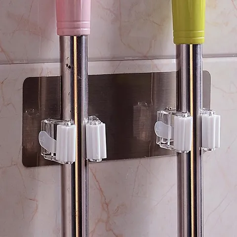 Strong Adhesive Mop Holder Traceless Broom Hanger Wall Mounted Multi-Function Storage Hook For Home Kitchen Bathroom