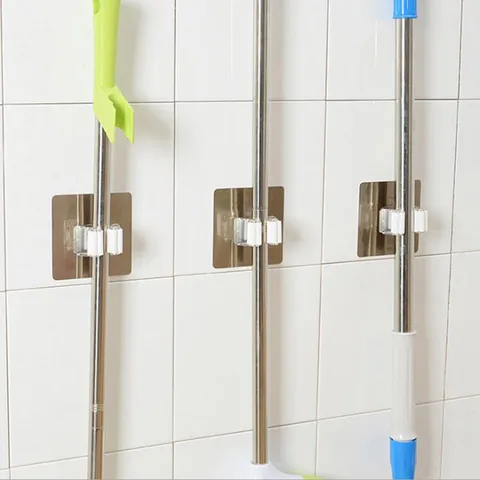 Strong Adhesive Mop Holder Traceless Broom Hanger Wall Mounted Multi-Function Storage Hook For Home Kitchen Bathroom