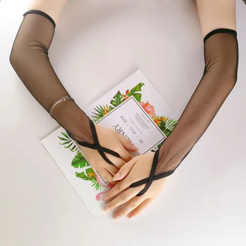 Μακριά Διχτυωτά Γάντια Cosplay Απόκριες Σέξι Ελαστικά Μαύρα Λευκά Χωρίς Δάχτυλα Γάντια Απόδοσης Αξεσουάρ Κοστουμιών Πάρτι