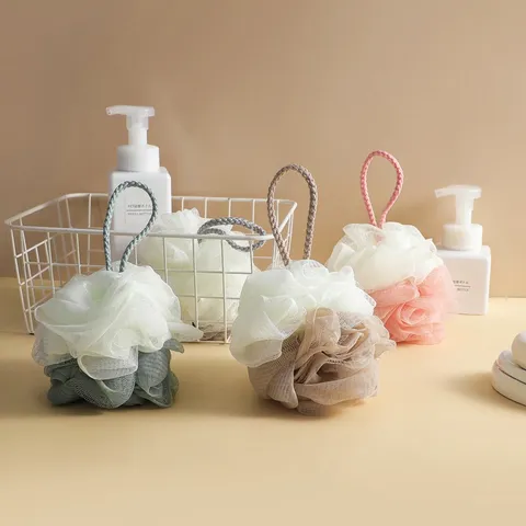 Éponge de Bain en Maille PE Douce Grande Balle de Bain Bicolore avec Cordon Éponge de Douche Exfoliante pour Nettoyage du Corps Usage Quotidien