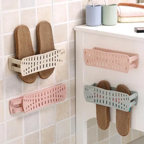 Home Creative Foldable Shoe Rack Wall Mounted Slippers Storage Holder Plastic Adhesive Space Saving Shoe Organizer Shelf