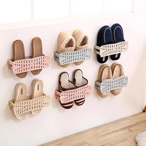 Home Creative Foldable Shoe Rack Wall Mounted Slippers Storage Holder Plastic Adhesive Space Saving Shoe Organizer Shelf