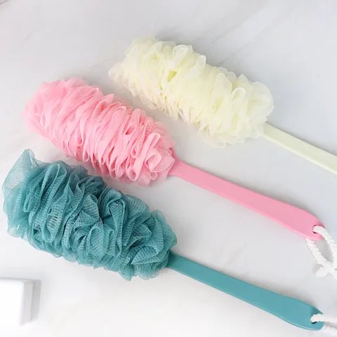 Long Handle Bath Sponge Brush Soft Mesh Body Scrubber Exfoliating Shower Brush With Hanging Rope For Bathroom