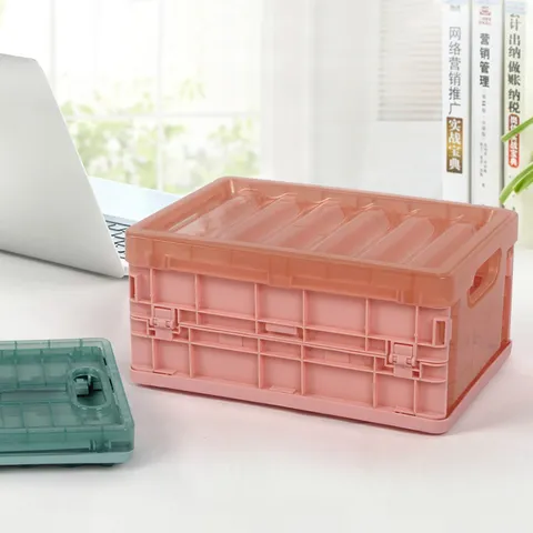 Foldable Plastic Storage Box Desktop Makeup Organizer Portable Storage Container With Lid For Bedroom Toys Clothes Sundries